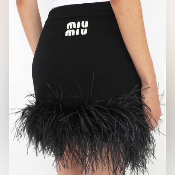 Miu Miu Dresses & Skirts - MIU MIU 2022 Cashmere Feather Trim Mini Skirt US4/IT40